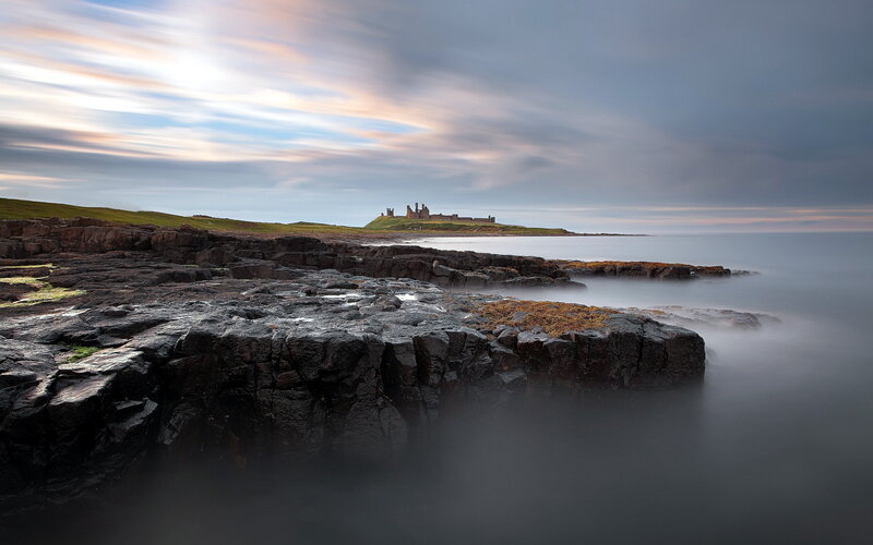 Ruins on Coastal Cliff — Gray