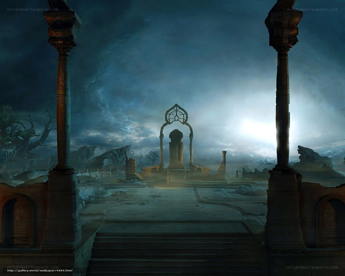 Ruins under a stormy sky