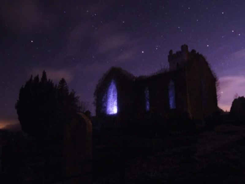 ruins under starry sky