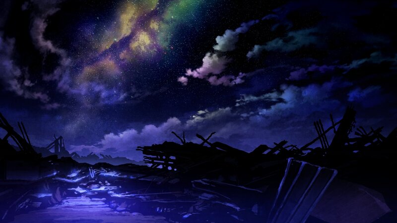 Ruins under Starry Sky — Purple, Dramatic