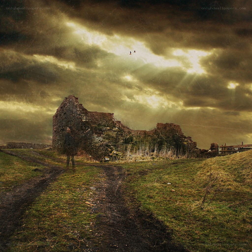 Ruins under stormy sky