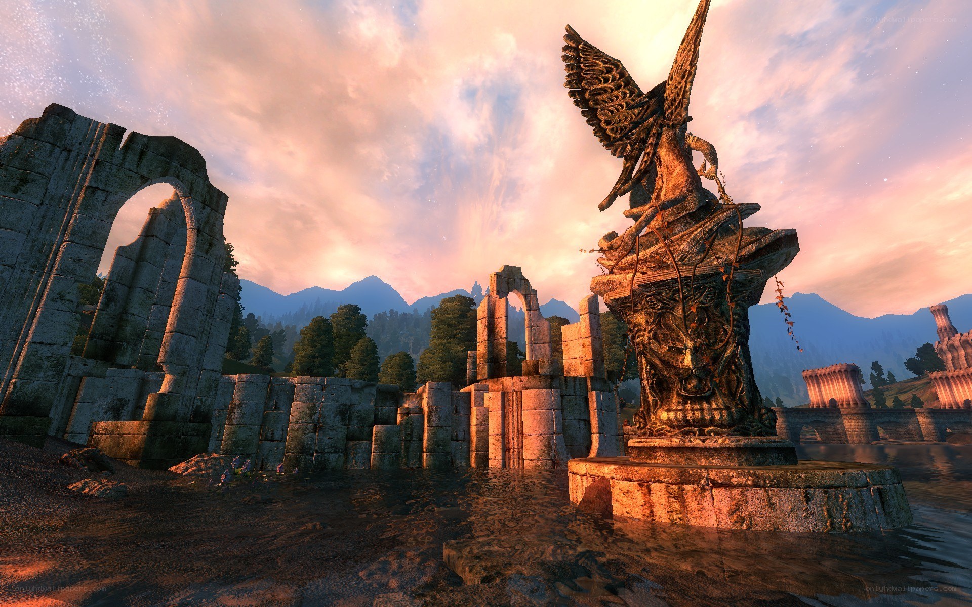 Ruins with angel statue