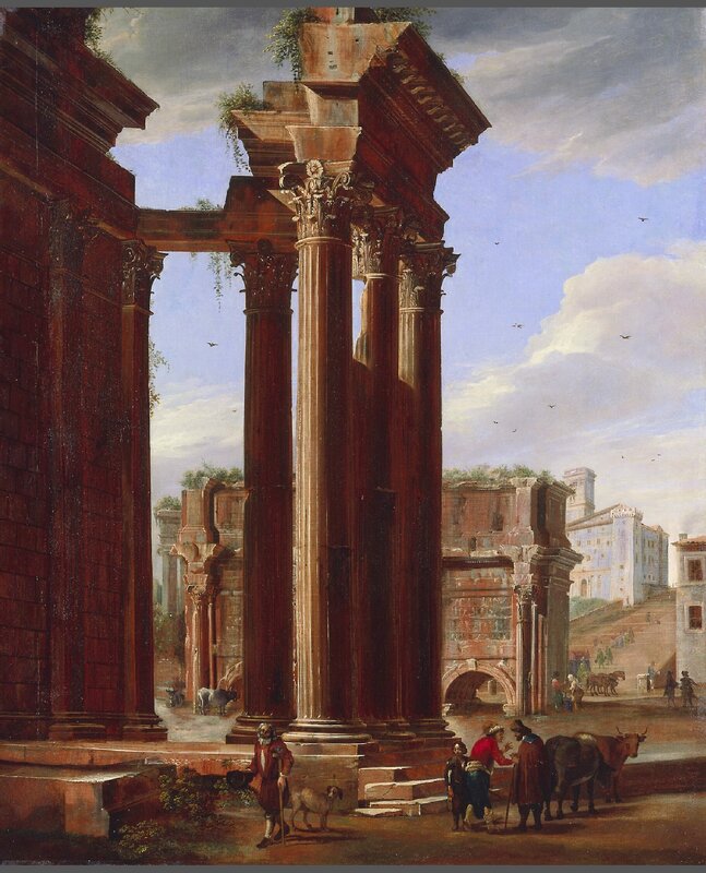 Ruins with figures and columns