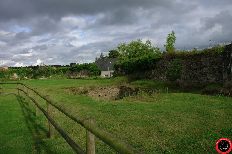 ruins with stone walls and green field
