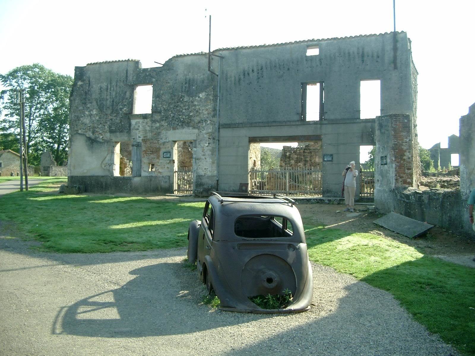 Ruins with vintage car