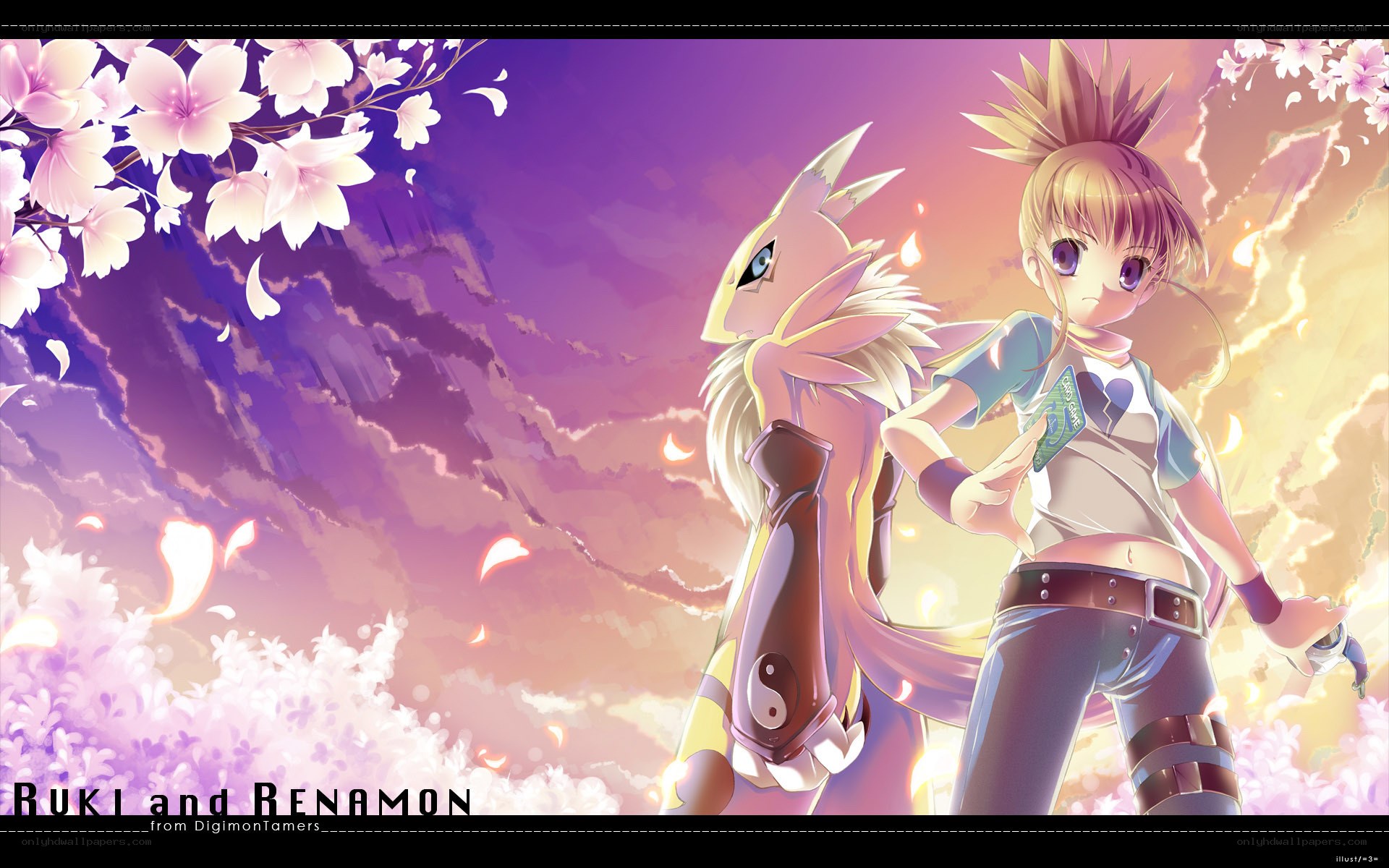 Ruki and Renamon in cherry blossoms