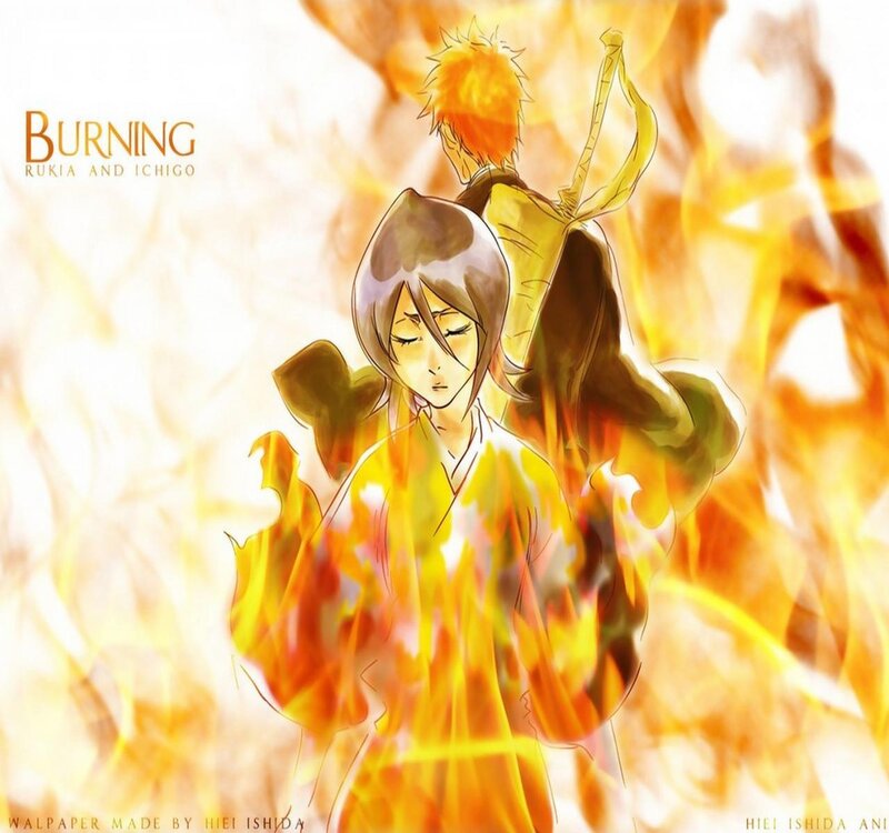 Rukia and Ichigo in flames