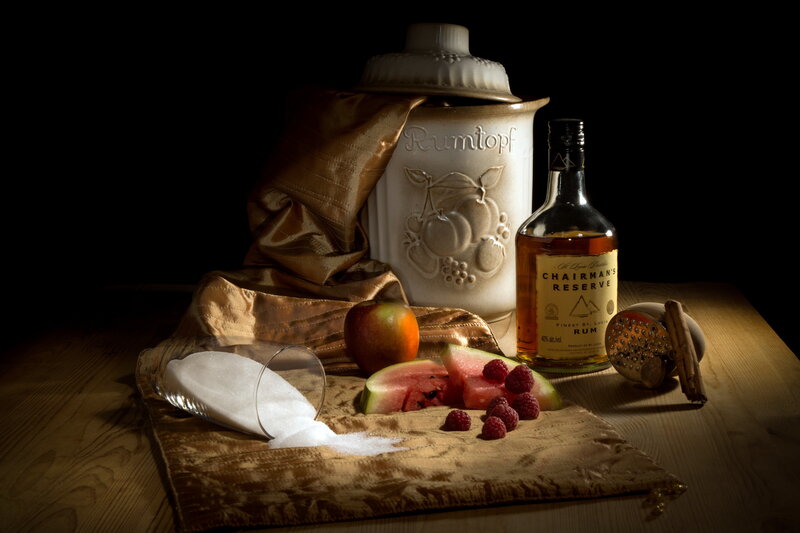 Rum and Fruit Still Life