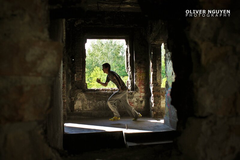 Runner in an abandoned building
