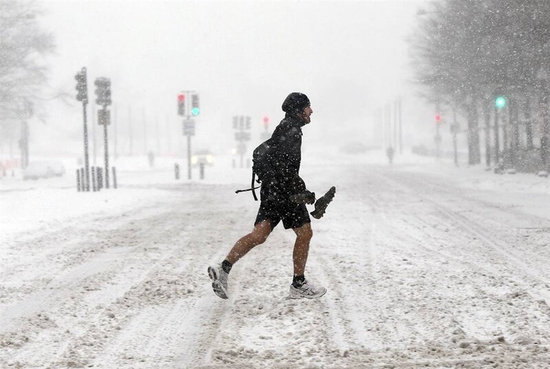 Runner in snowstorm