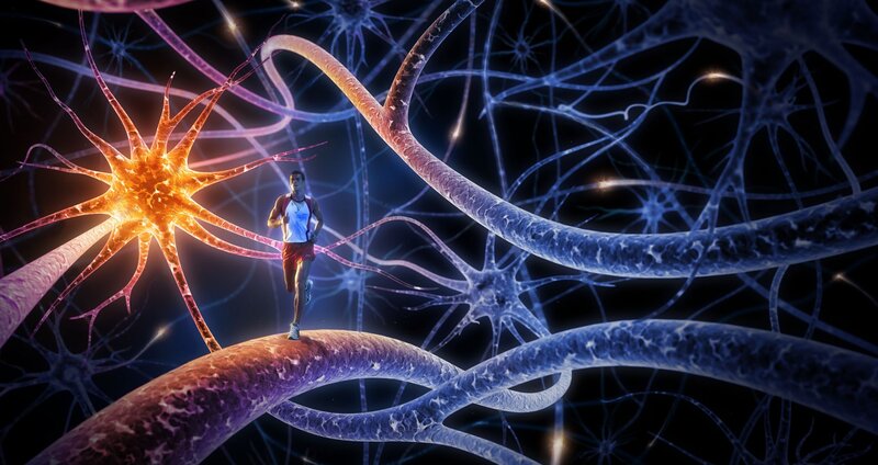 Runner on Neuron Network — Blue, Dramatic