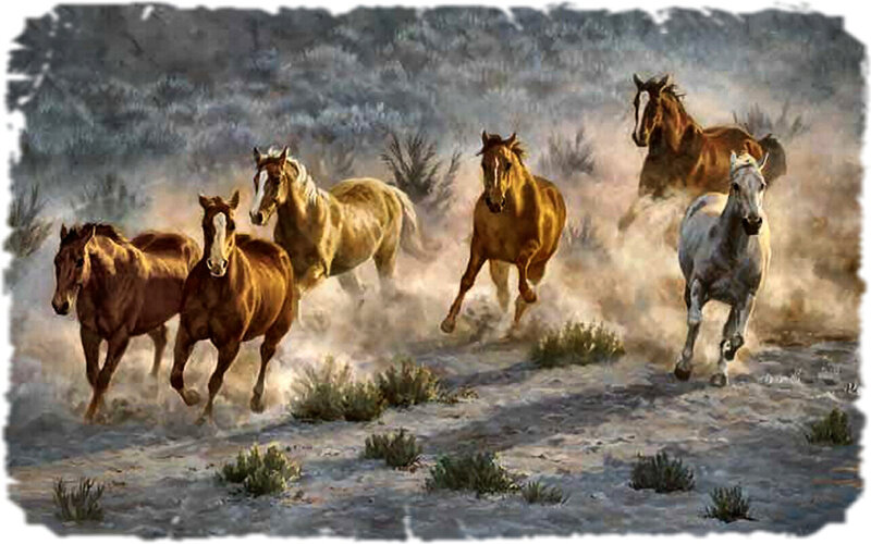 Running Horses in Dust — Brown, Dynamic, Painting