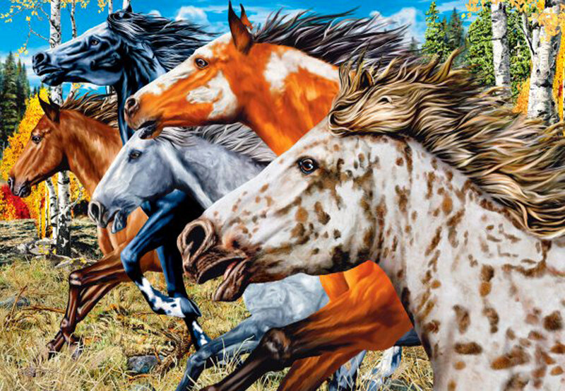 Running Horses in Field — Brown, Dynamic, Autumn