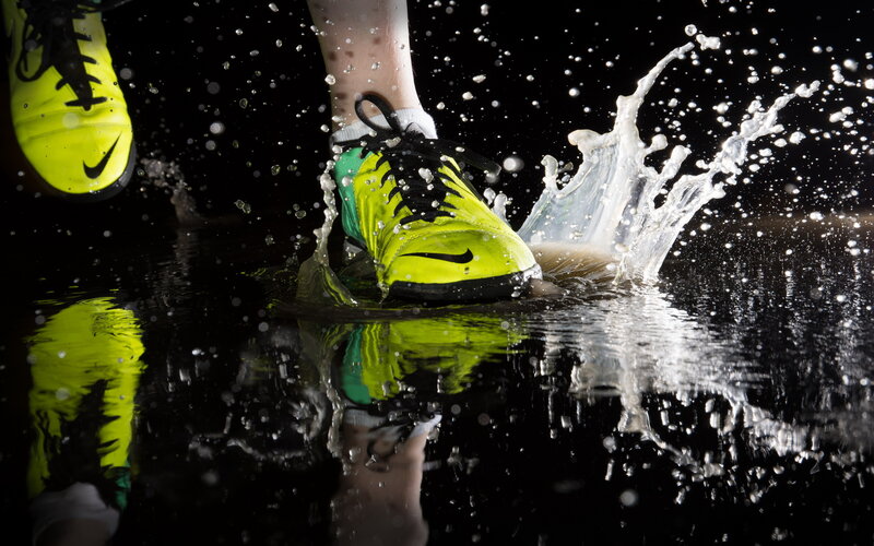 running in a puddle