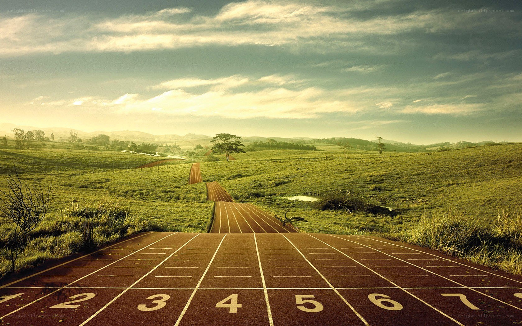 Running track in a green field