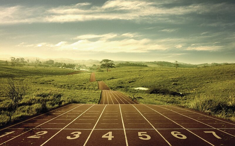 Running track in a green field