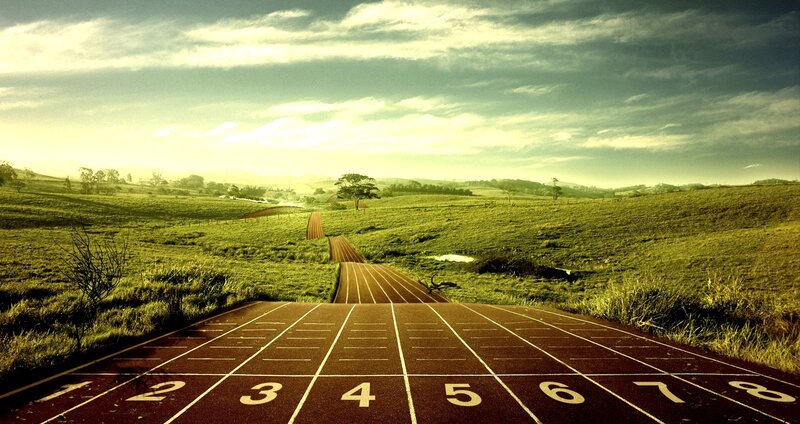 Running track in a green field