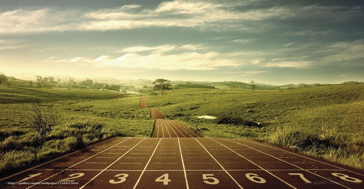 Running track in a green field