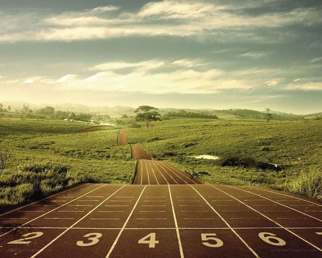 Running track in a green landscape