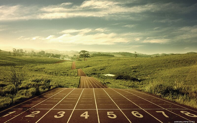 Running Track in Field — Green, Serene, Morning