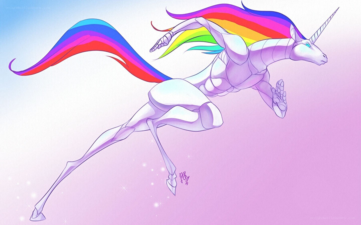 running unicorn with rainbow mane