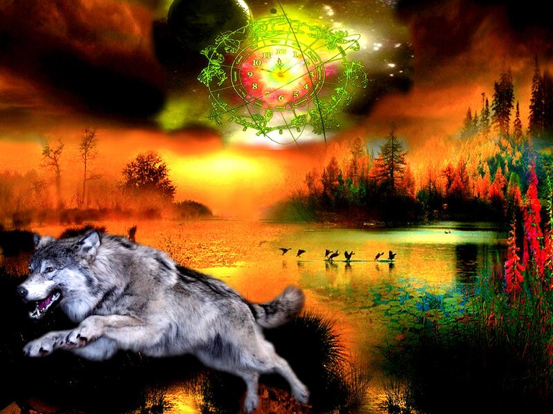 Running Wolf in Forest