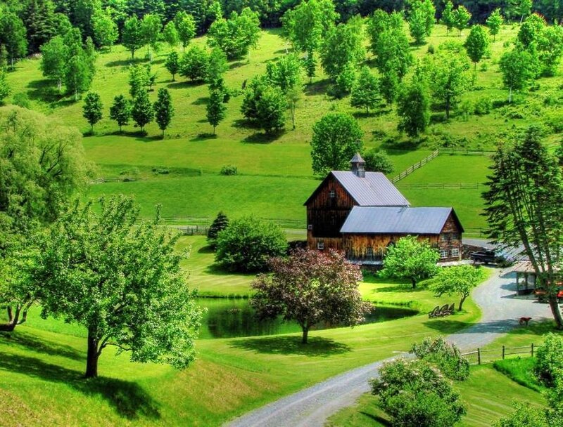 Rural barn in green valley