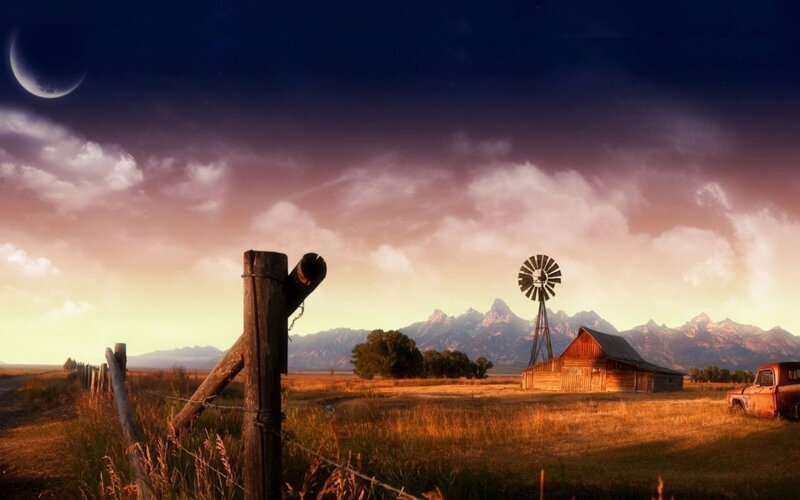 Rural Farm at Dusk — Purple