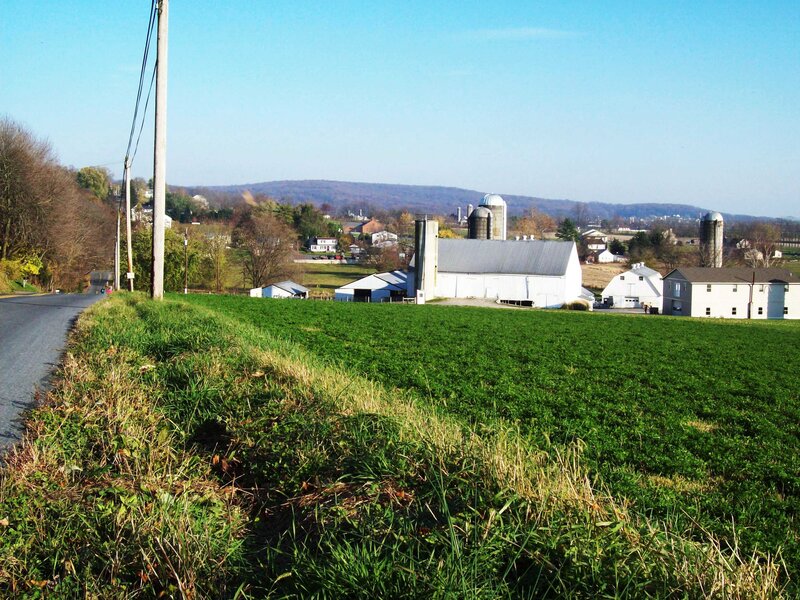 rural farm landscape with silos
