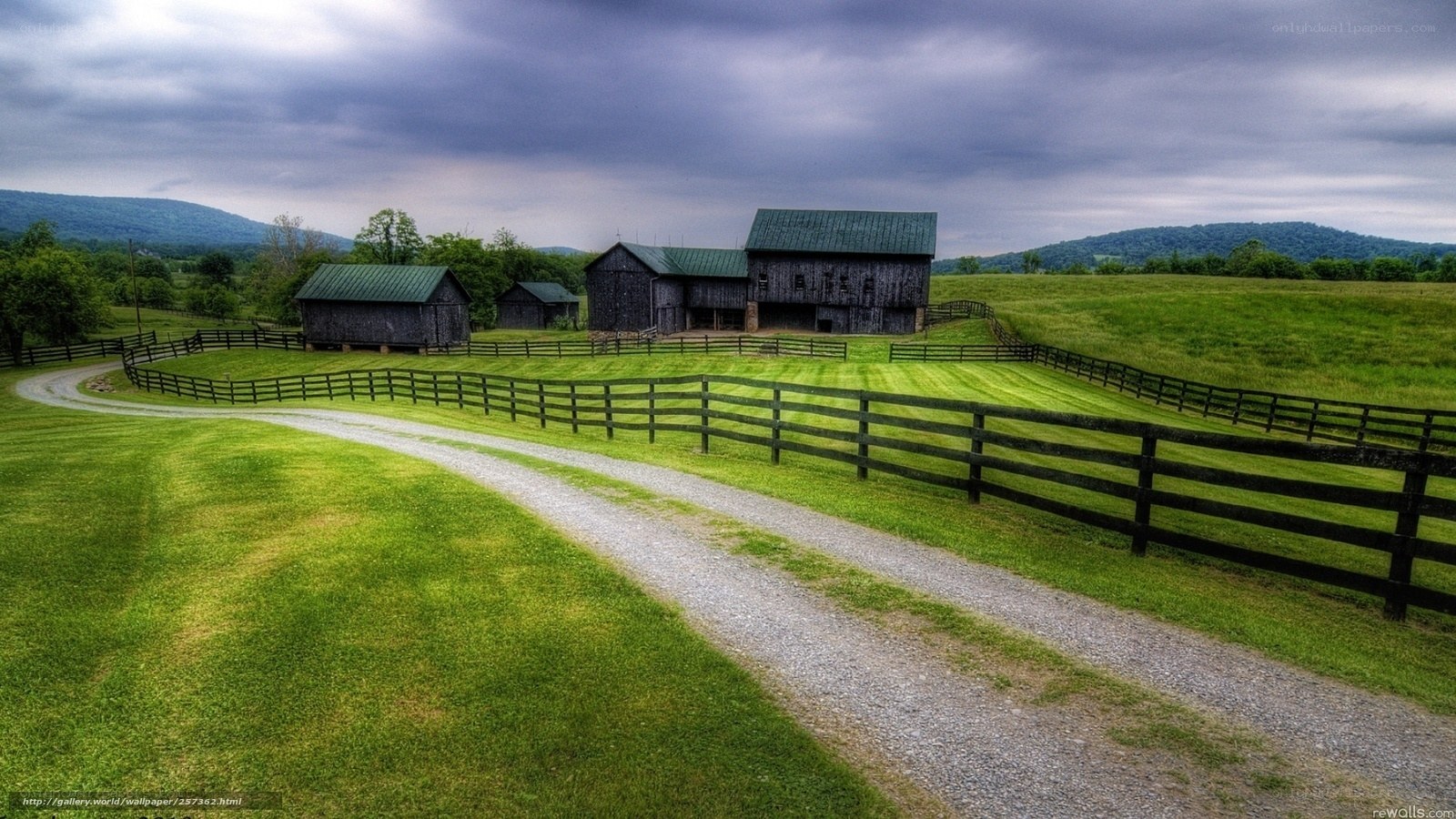 Rural farm with barns and fields