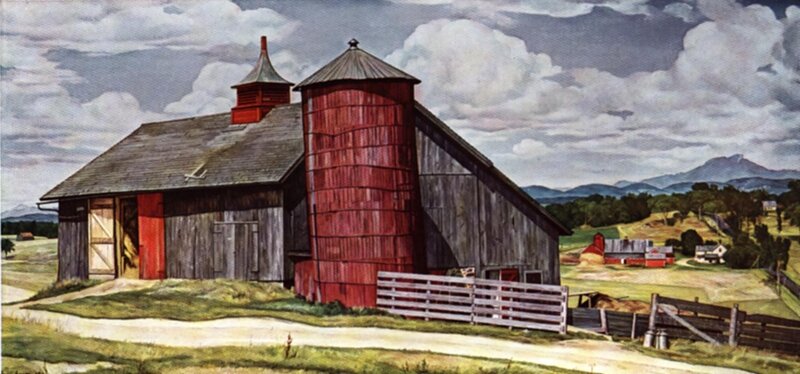Rural farm with red silo