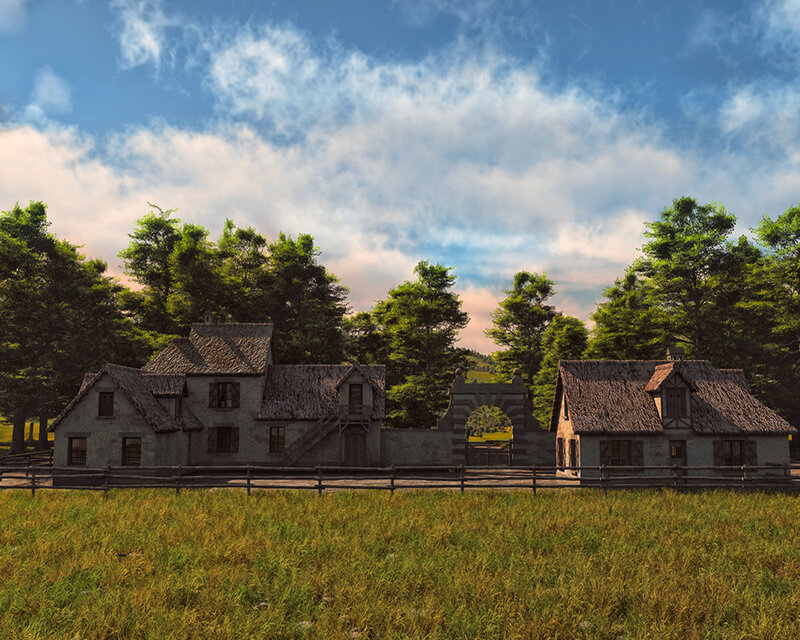 rural farm with stone buildings