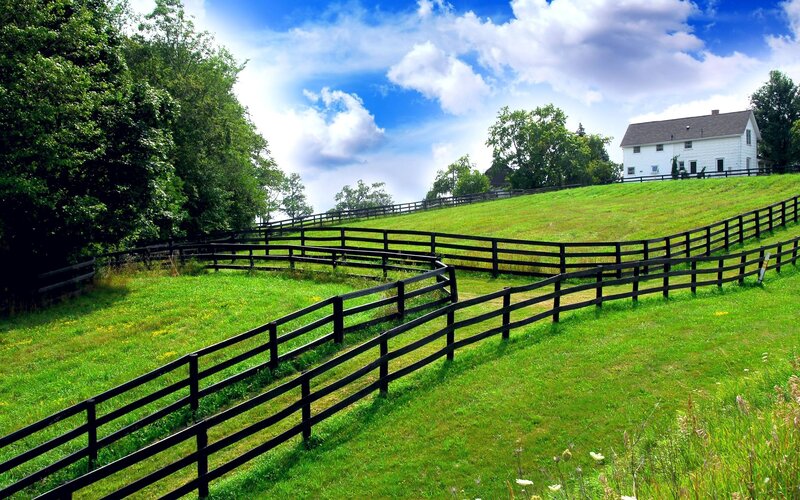 rural farm with white house