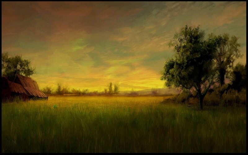 Rural Field at Sunset