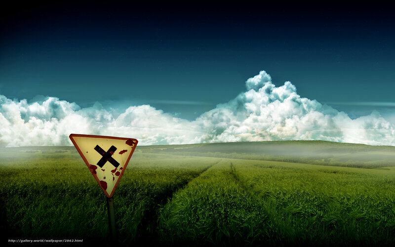 Rural field with warning sign