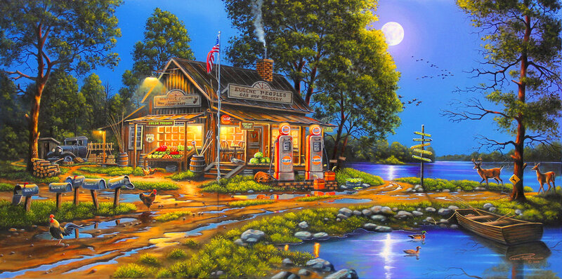 Rural Gas Station at Night