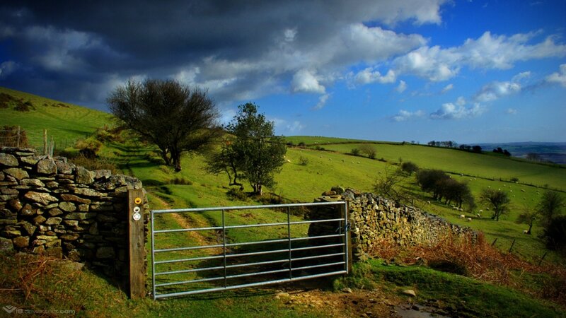 Rural gate on a green hillside