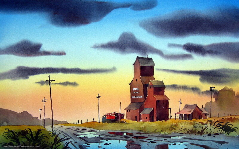 Rural grain elevator at dusk