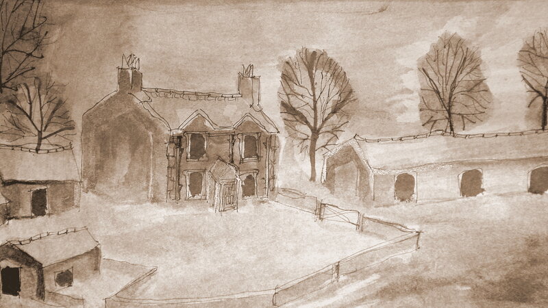 rural house in sepia