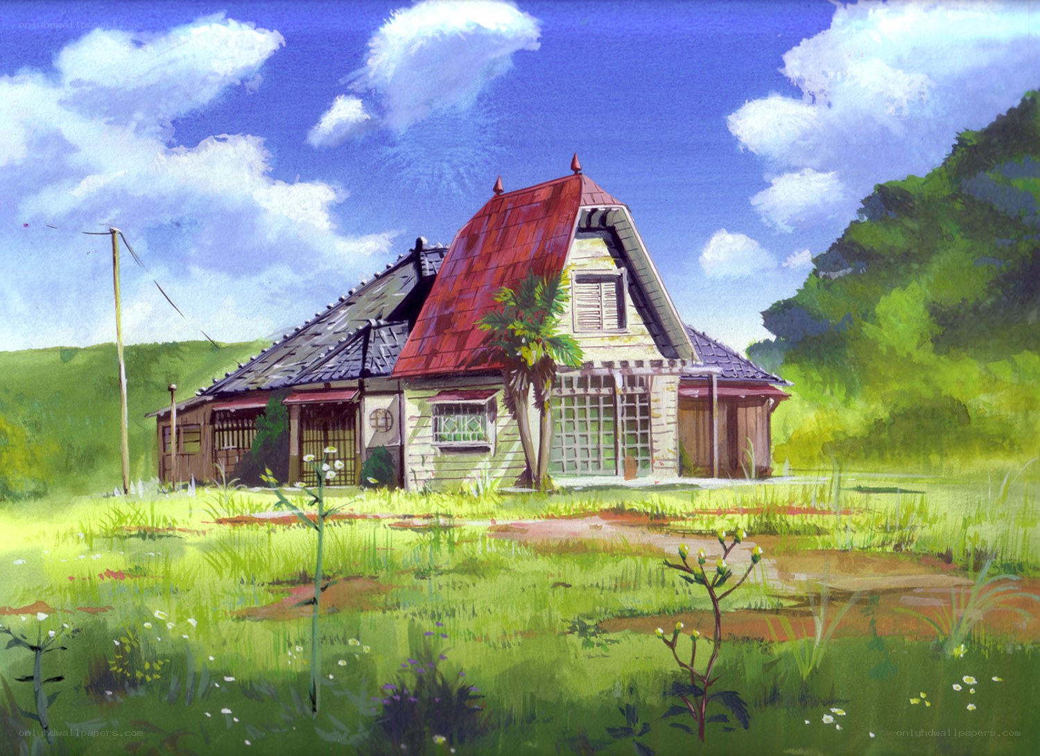 Rural house under blue sky