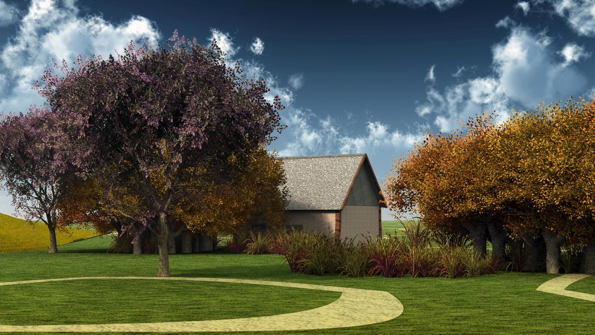 Rural house with autumn trees