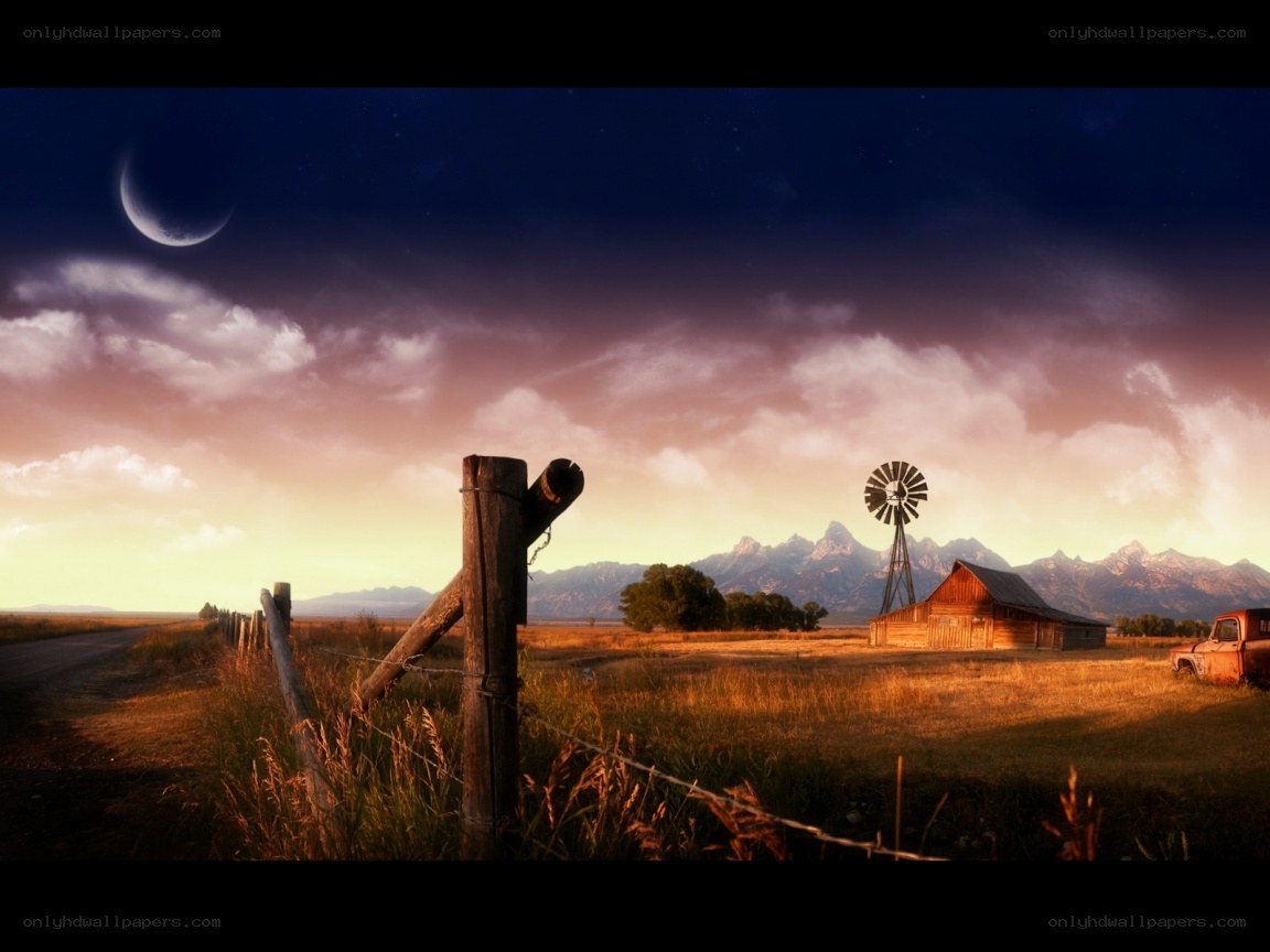 Rural landscape at dusk
