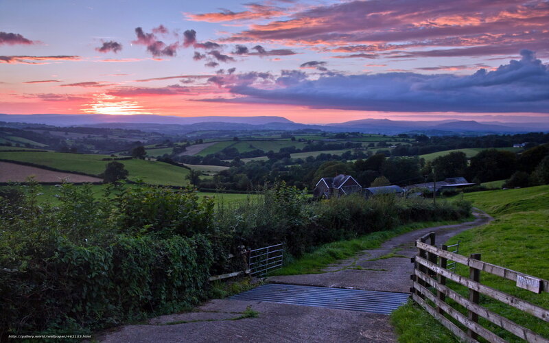 Rural Landscape at Dusk — Purple, Serene, Sunset