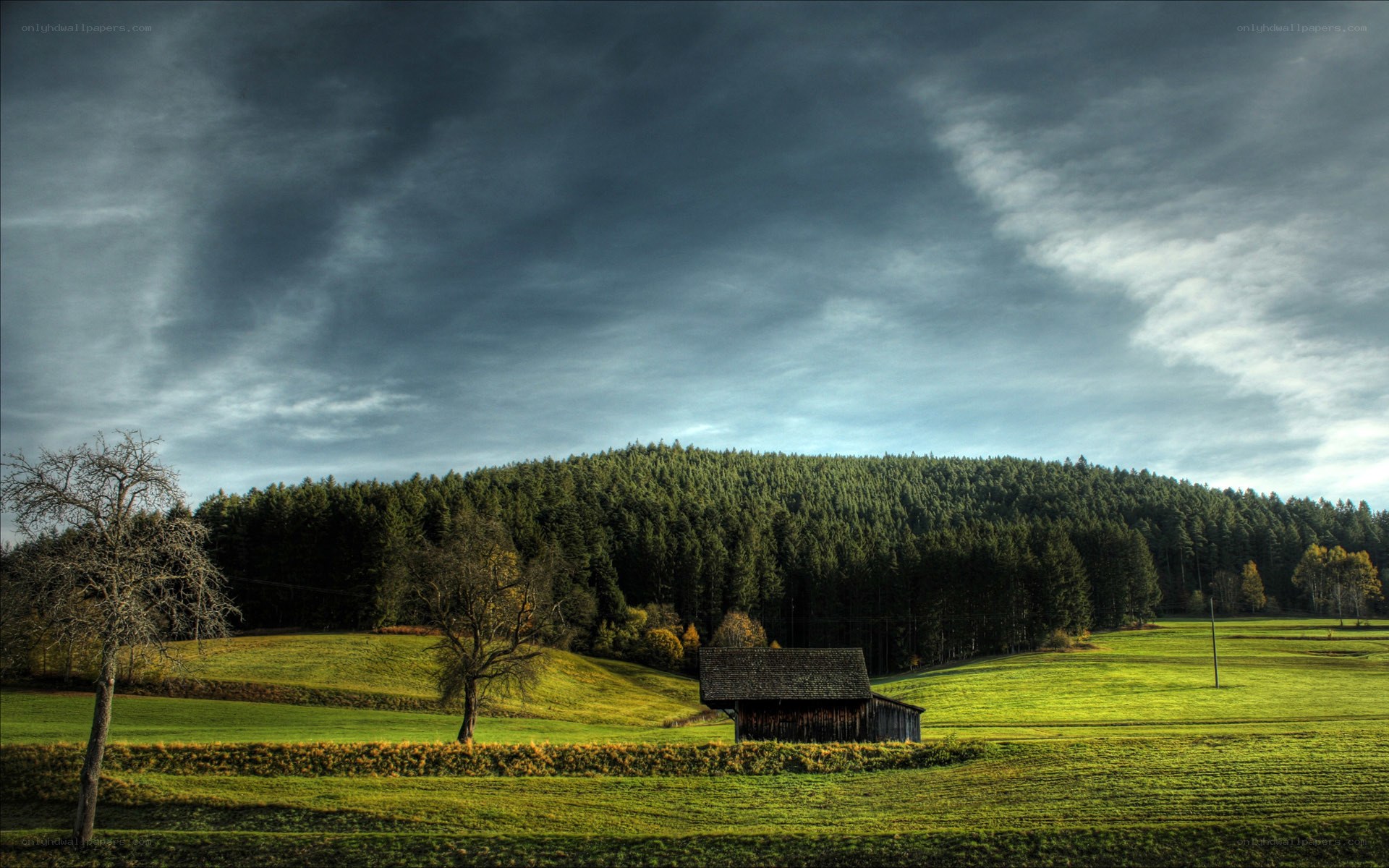 Rural landscape with barn