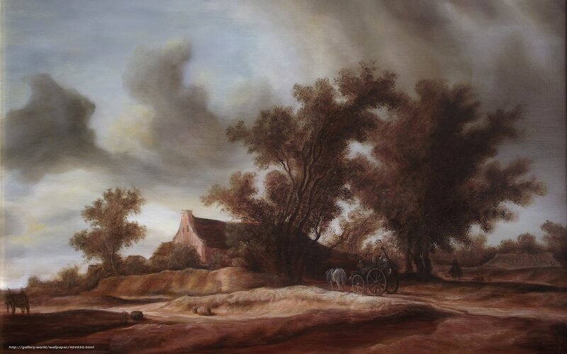 Rural landscape with cart and house