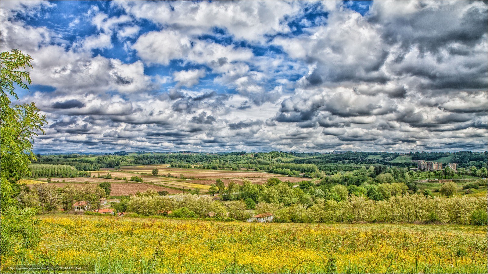 Rural landscape with cloudy sky