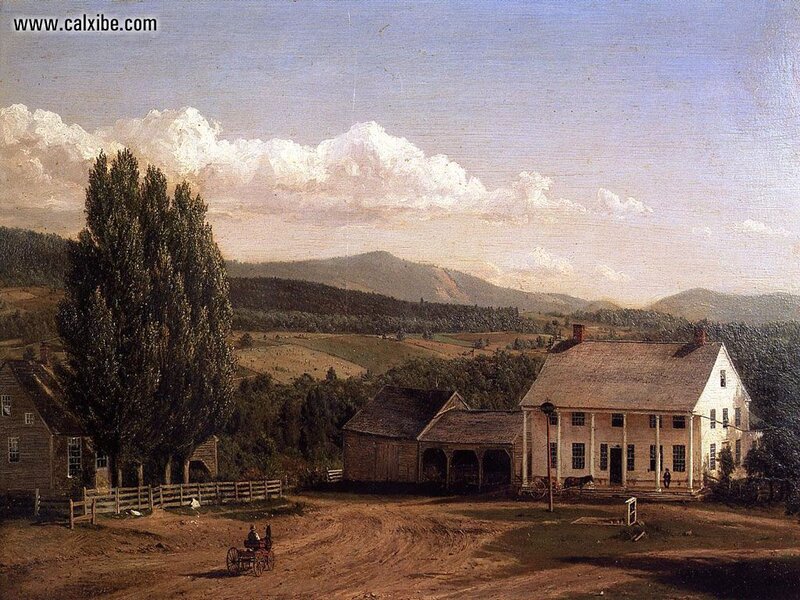 Rural landscape with farm buildings