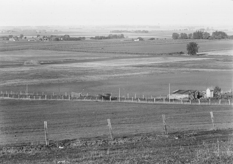 Rural landscape with farm buildings