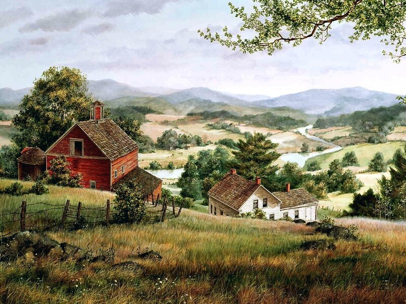 Rural landscape with farmhouses