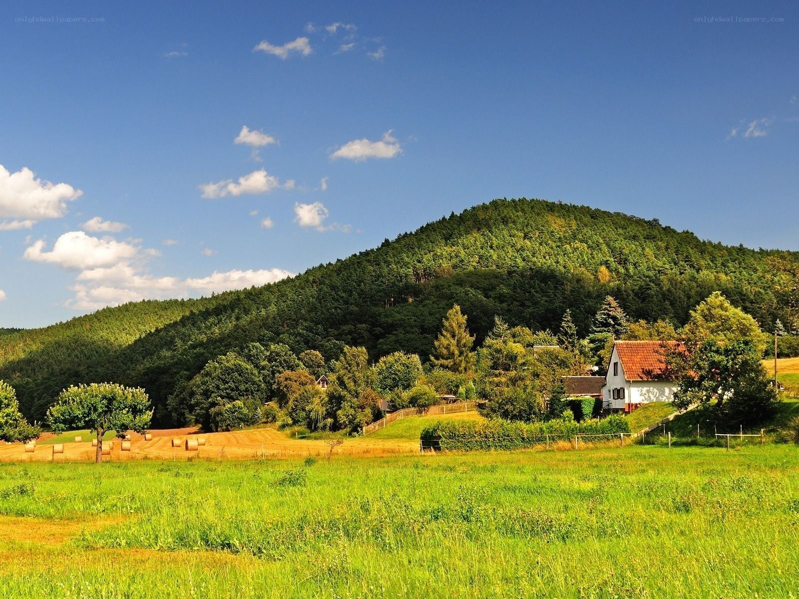 Rural landscape with house and hill